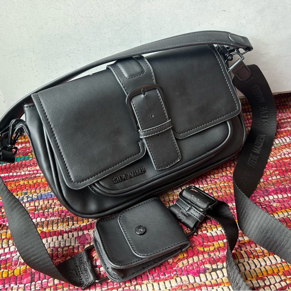 Steve Madden Faux Leather Black Crossbody Bag
